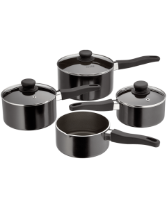 Essentials 4 Piece Saucepan Set, Non-Stick, Black