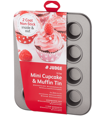 Judge Bakeware, 12 Cup Mini Cupcake/Muffin Tin, Cup Size 4 x 2cm, Non-Stick