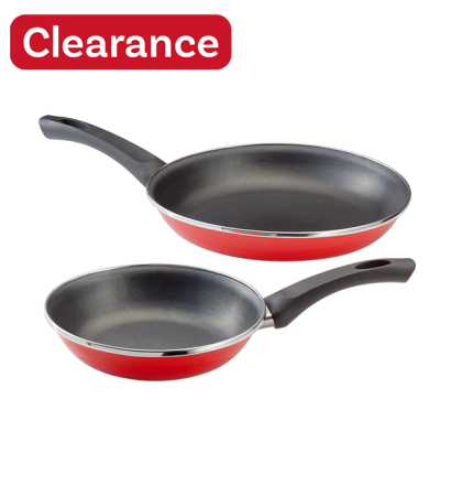 Essentials Enamel 2 Piece Frying Pan Set, Non-Stick, Red