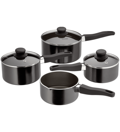 Essentials 4 Piece Saucepan Set, Non-Stick, Black